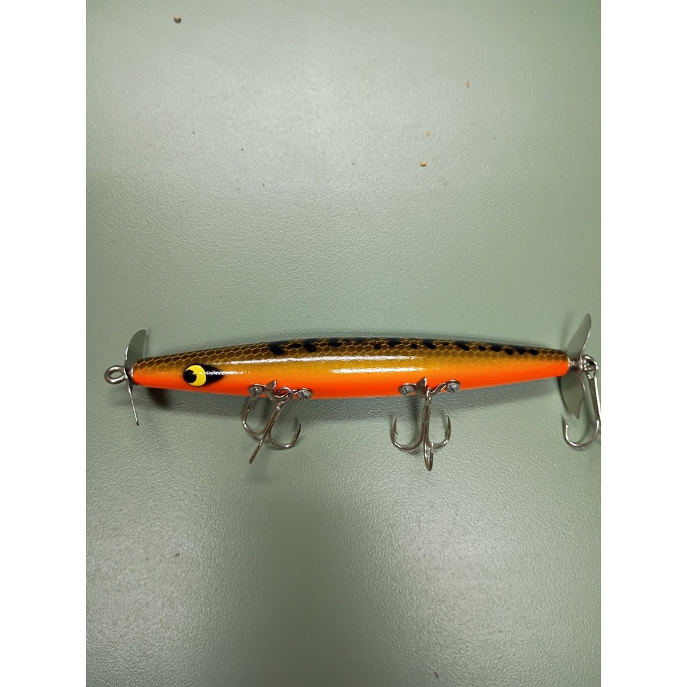 Vintage Style Prop Bait Wooden Fishing Lure Orange Yellow Scale Pattern 5.25in